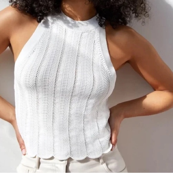Wilfred Tops - Aritzia Wilfred Halter Knit Crochet Tank in White